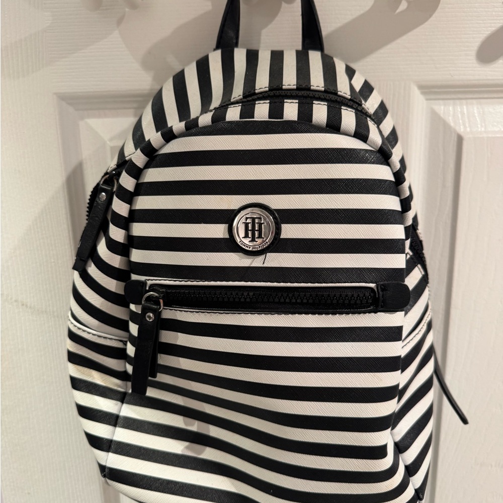 Tommy Hilfiger Black and White Striped Mini Backpack